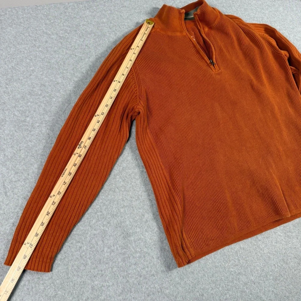Tommy Bahama Denim Mens Large Orange Ribbed Cotton 1/4 Zip Pullover Sweater